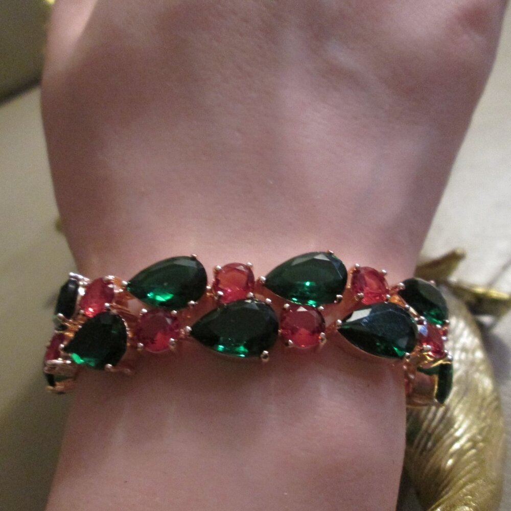 Charm Rose Gold filled natural emerald ruby ladies charm Bracelet